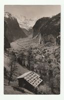 Postkarte Lauterbrunnen mit Wasserfall und Hütte, Gestempelt
