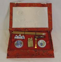 Schreibset Kalligraphie China mit 2 Pinseln, Siegel, Box