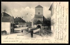 AK Saignelégier, Église et rue du village