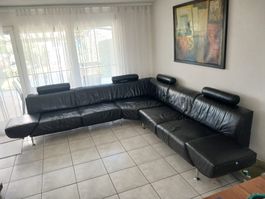 Ecksofa Leder schwarz mit Kopfteilen gute Zustand