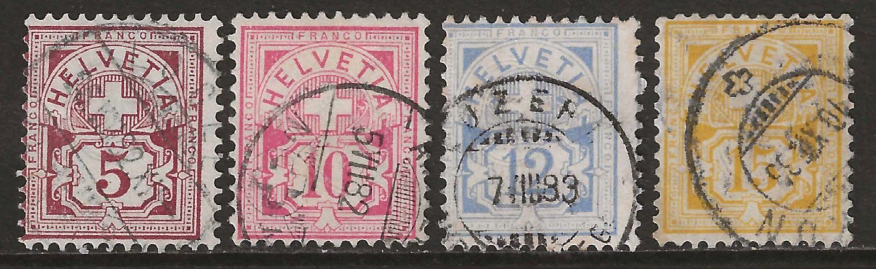 Tutti i francobolli: 1882 : Ziffermuster Nr. 54 - 57 : KP 765.-- – Usato da Gümligen venduto da Geniusbuy