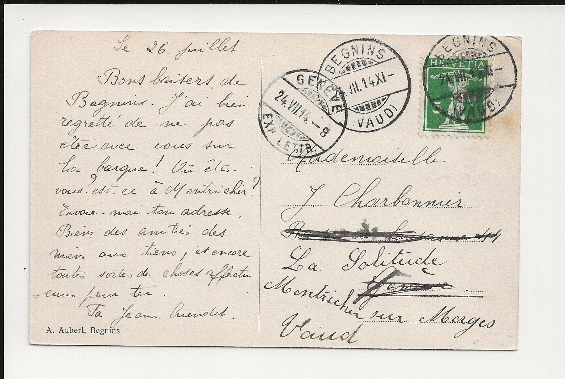 Cartoline postali: AK 1914 Begnins Chalet de la Rapille – Usato da Greifensee venduto da 315WDO 1