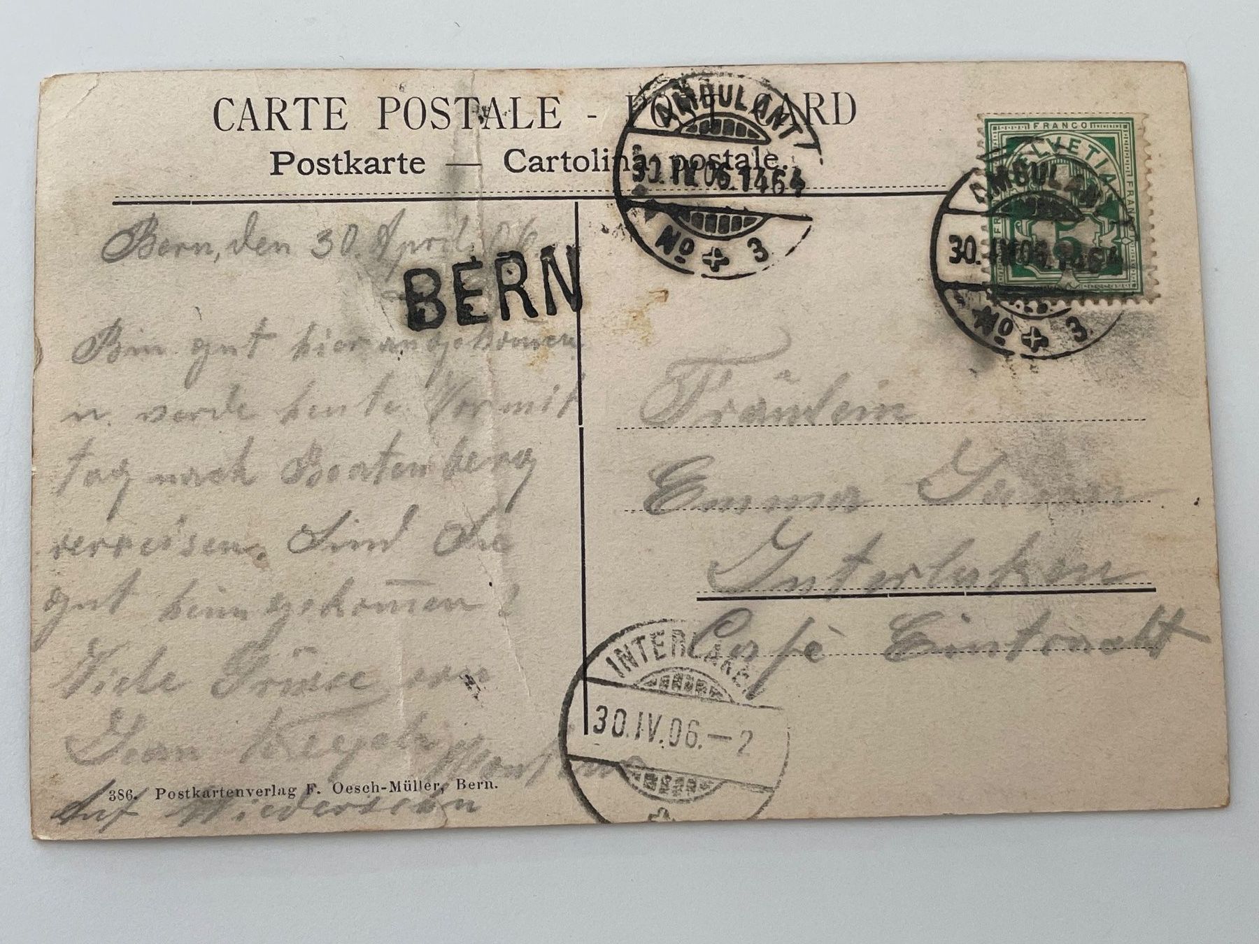 Cartoline postali: Alte Ansichtskarte Bern, Postgebäude, gestempelt 1906 – Usato da Stäfa venduto da riccardinho 1