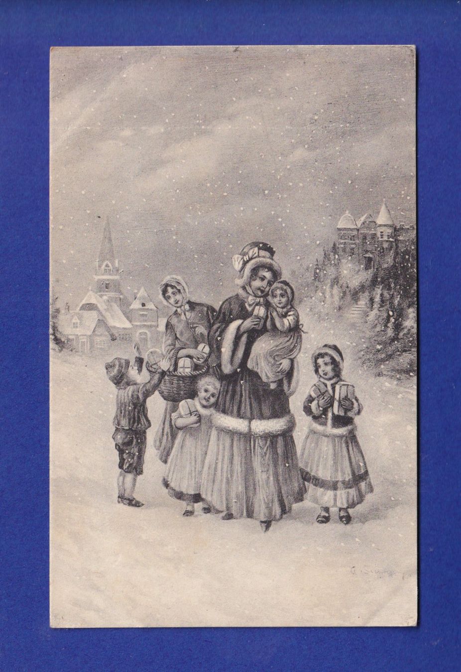 Cartoline postali: ENFANT - Scène à la neige – Usato da Pully venduto da nicecards-shop