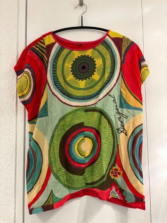 Desigual Bluse/Shirt: Polyester, XL, rot/grün/gelb, speziell