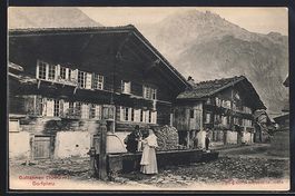 AK Guttannen, Dorfplatz mit Brunnen