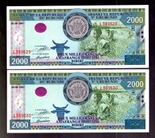 Burundi noten 2 stück UNC serie consecutive