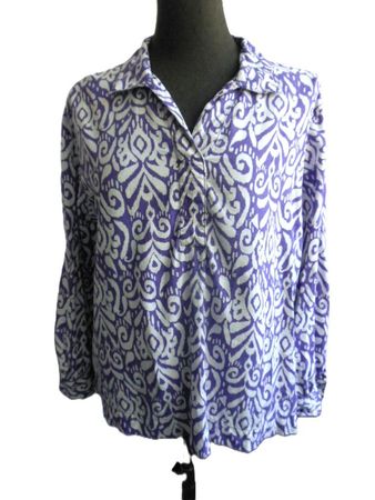 ca. Gr. 46 Tunika Bluse violett weiss Leinenmix s.Masse
