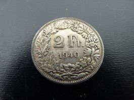 Münze Silber 2 fränkler 1940