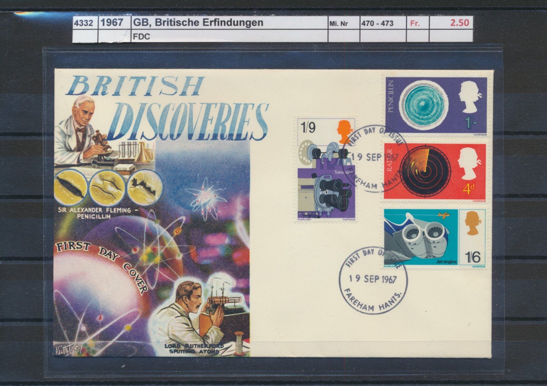 Tutti i francobolli: 1967 GB, "Britische Erfindungen", FDC – Usato da Winterthur venduto da Zupogeru
