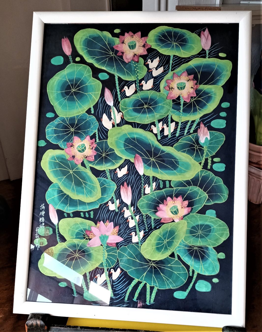 Gemälde: Original Chinesisches Gemälde Enten Lotus Teich – Gebraucht aus Vaduz von Bergtiger 1