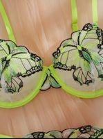 Damen BH Set mit Schmetterlingsstickerei neongrün Grösse M