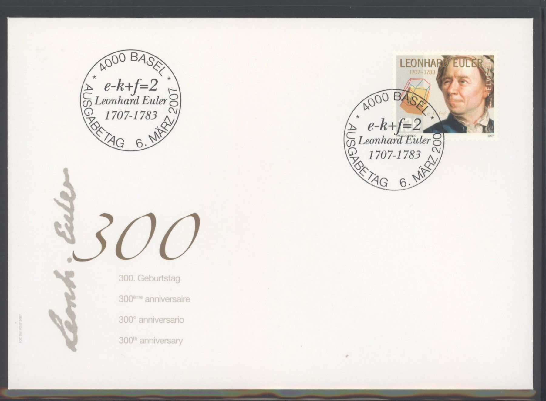 Alle Briefmarken: 2007, FDC, Sondermarke 300. Geburtstag von Leonard Euler – Gebraucht aus Willisau von Vollstempel