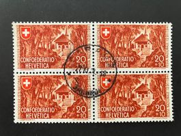 Pro Patria 1941, Viererblock, bräunlich zinnober, KP 275.--