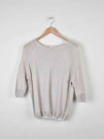 handknit Kurzarm Pullover, beige, Gr.S, 100% Leinen