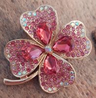 Brosche Kleeblatt rosa pinke Strass