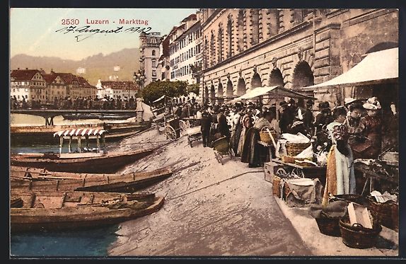 Cartoline postali: AK Luzern, Markttag am Wasser – Usato da Berlin venduto da bartko-reher