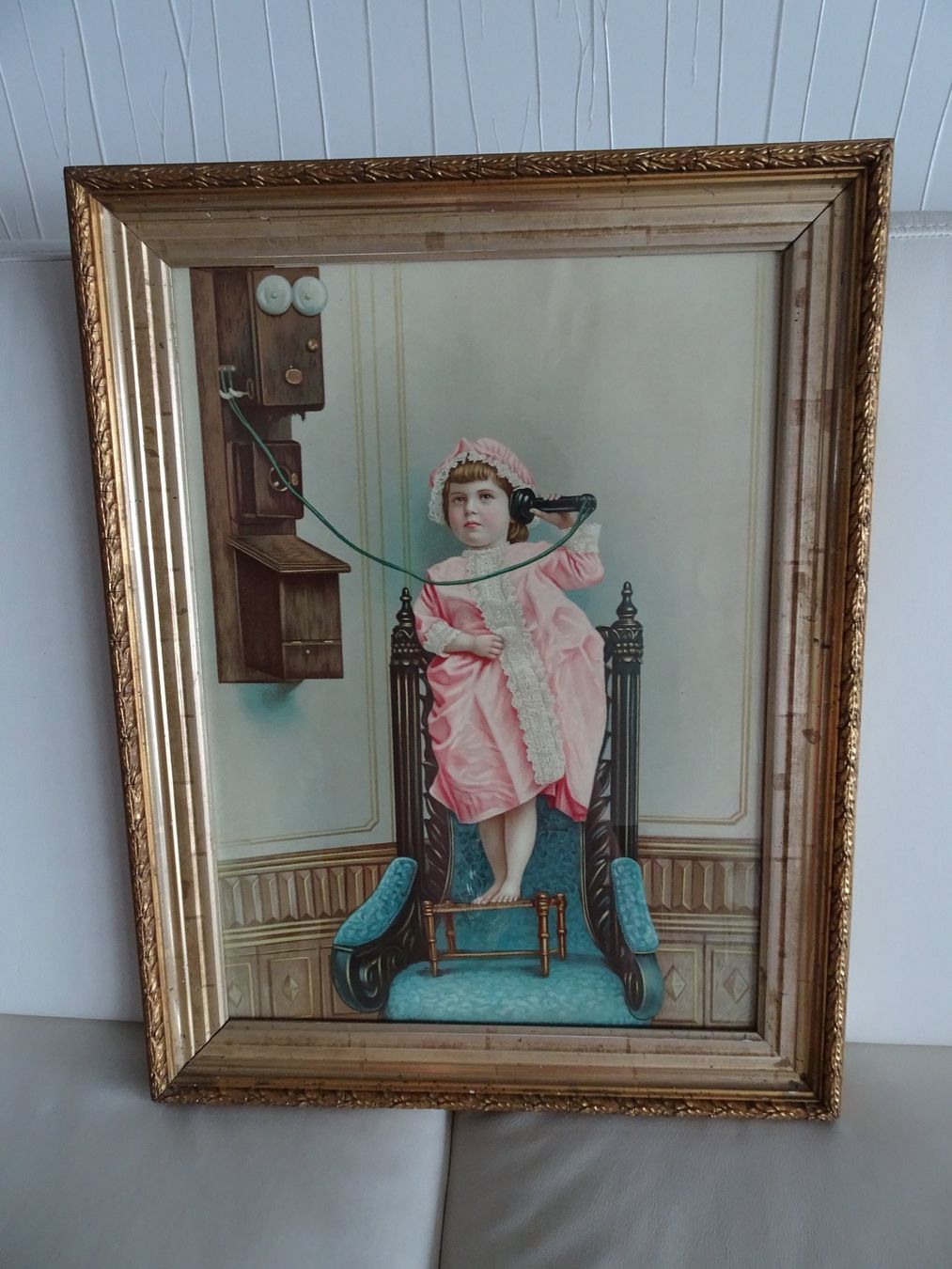 Grafica & Litografie: alte Litho im alten Original-Rahmen   :  Mädchen am Telefon – Usato da Vitznau venduto da Mina60