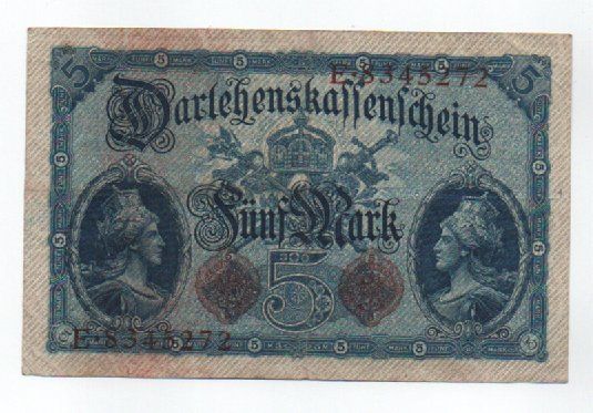 Banconote: 5 MARCHI - 5 AGOSTO 1914 - GERMANIA – Usato da CHIASSO venduto da Rochelle59.