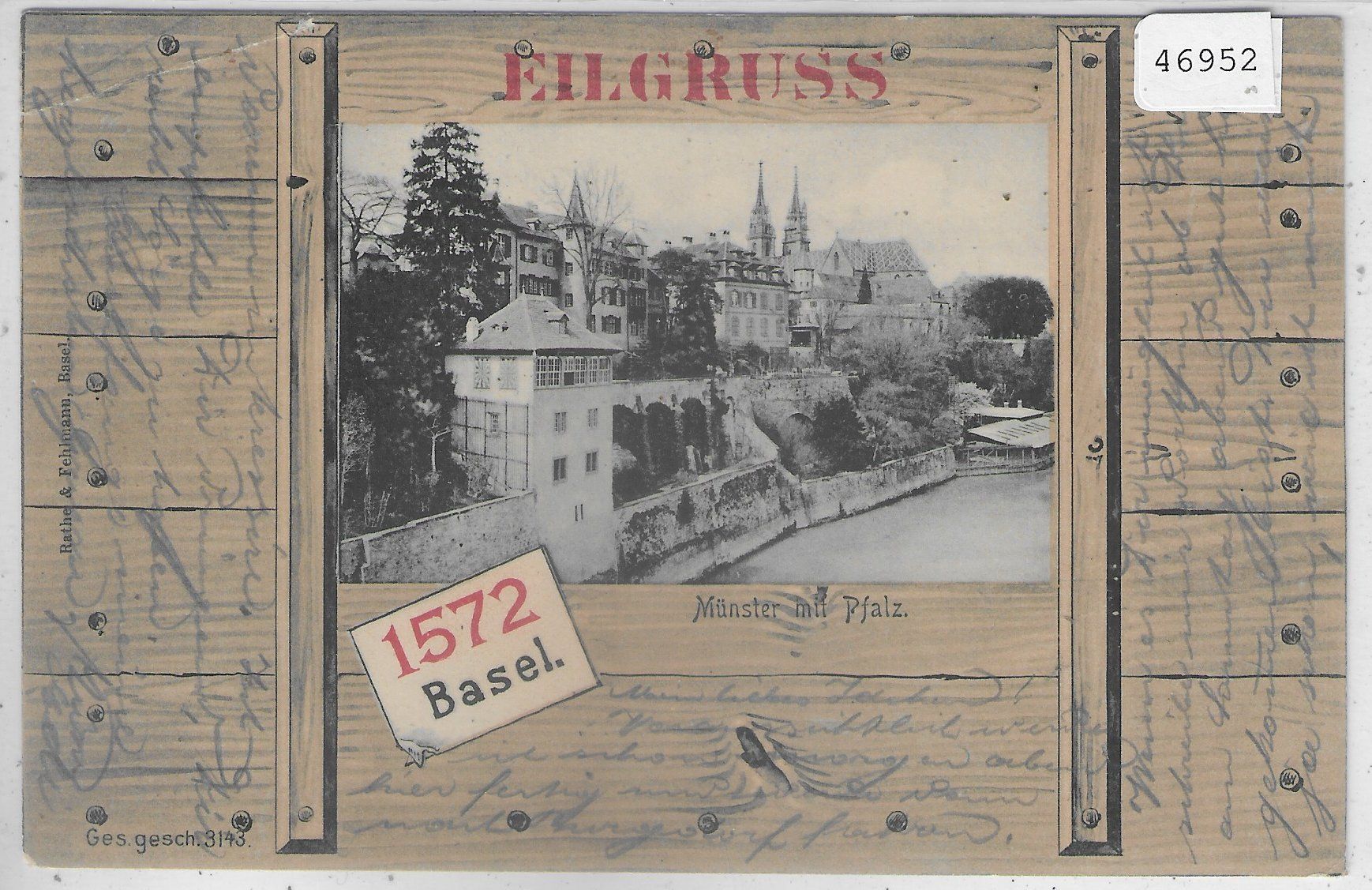 Cartoline postali: Eilgruss - Basel - Münster und Pfalz – Difettoso da Ettingen venduto da Kartenplanet