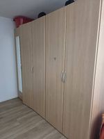 Schrank mit 5 Türen, Spiegel, helle Holzoptik,