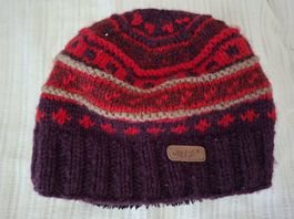 Warme Strickmütze «Nils»  lila/rot, gefüttert