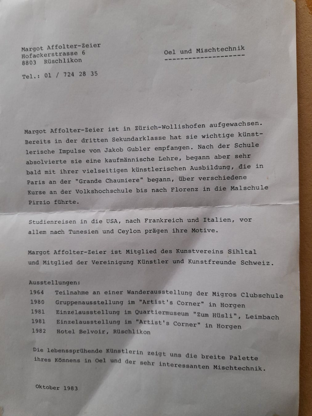 Gemälde: Originales abstraktes Gemälde,  Margot Affolter-Zeier – Gebraucht aus Männedorf von Igel24 4