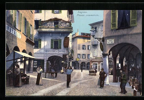 Cartoline postali: AK Lugano, Piazza commercia – Usato da Berlin venduto da bartko-reher