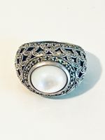 Mother of Pearl & Marcasite Sterling Silver Ring