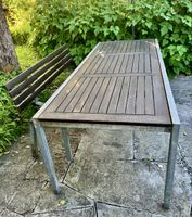 Tisch und Bank Mazuvo Swiss Metall Holz Garten Garnitur