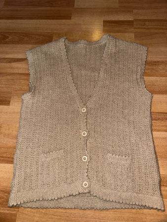 Beige Strickweste, Handarbeit, Gilet 