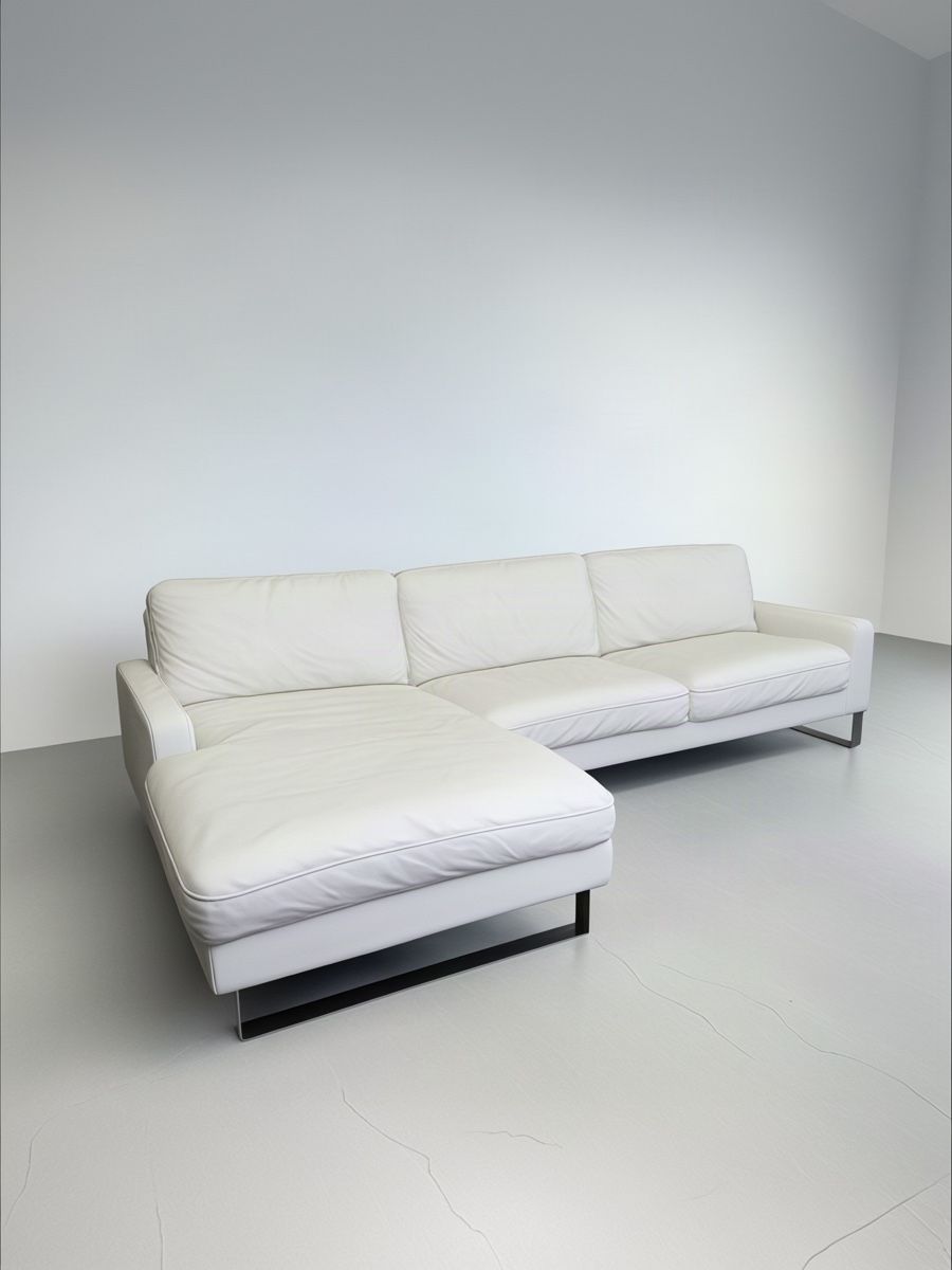 Sofas: Weißes Ecksofa aus echtem Rindsleder, verchromte Beine – Gebraucht aus Fehraltorf von Sofalab.swiss 3
