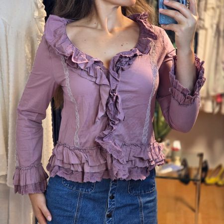 ✨ Romantische Vintage Bluse mit Volants M/L