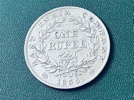 Alte Britisch Indian 1 Rupie Silber Münze  1835
