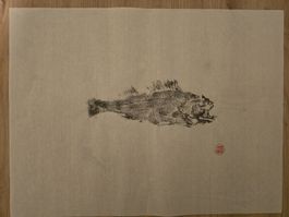 Original Tinte Fisch Gemälde Asiatische Kunst Gyotaku