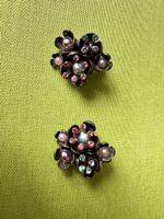 vintage Ohrclips Blumen mit Perlen und Steinen 