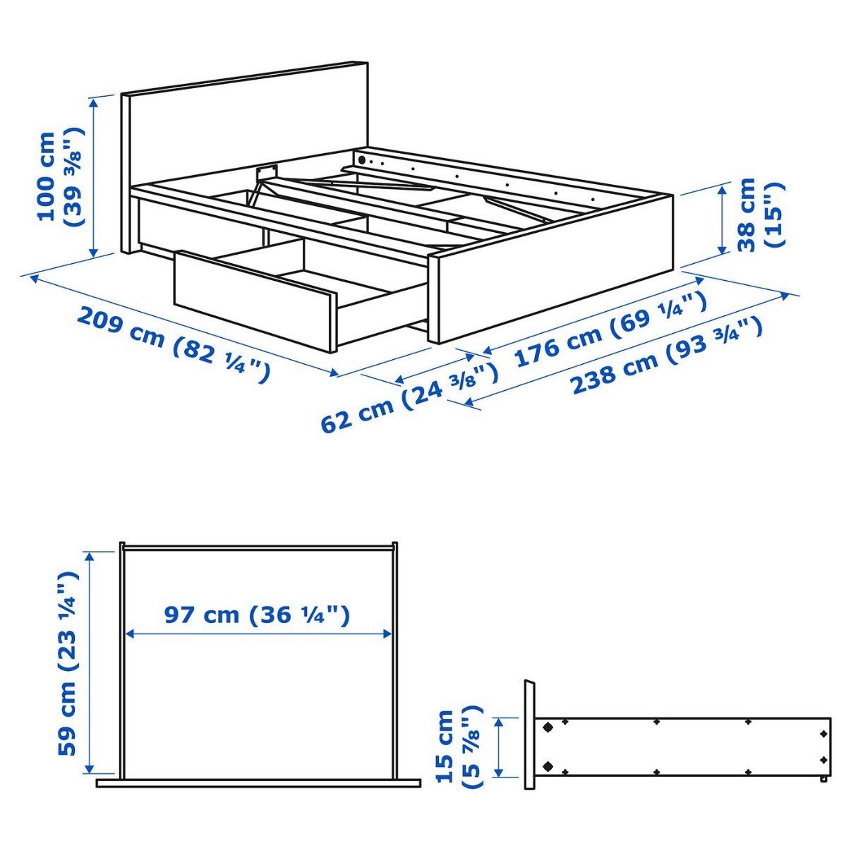 Ikea Letti: Lit double IKEA Brimnes, blanc, avec rangement intégré! – Usato da Biel/Bienne venduto da mra_ndr9 5