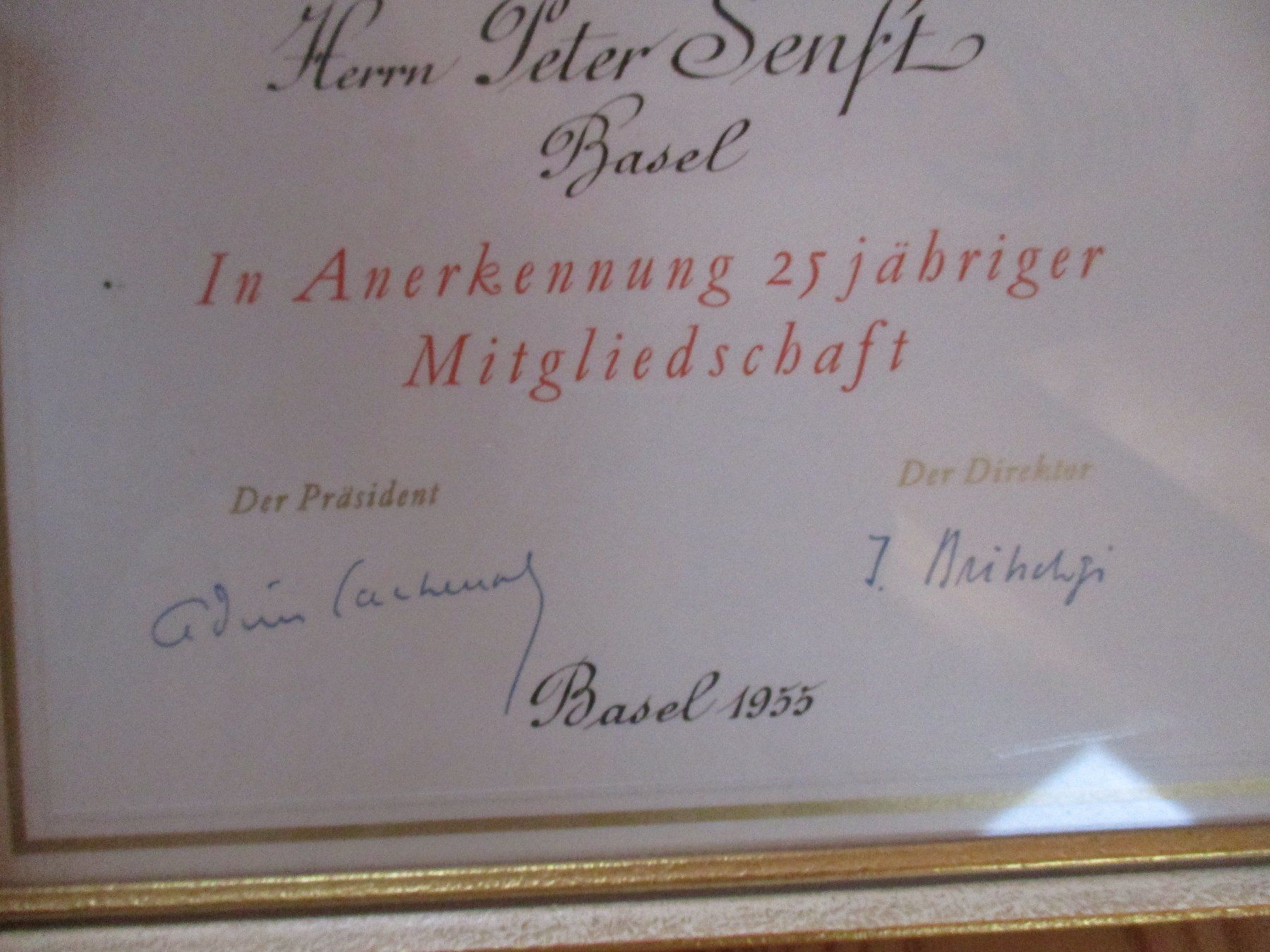 Sonstiges zum Sammeln & Seltenes: TCS Veteran Diplom Basel 1955 Gerahmt – Gebraucht aus Felsberg von sanwill 1