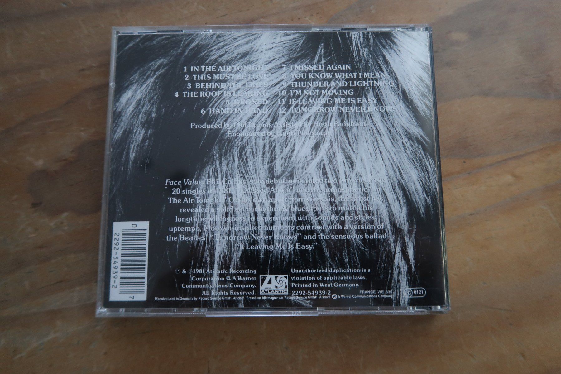 CD: PHIL COLLINS - FACE VALUE - mit IN THE AIR TONIGHT - CD – Usato da Basel venduto da Patiscat 1