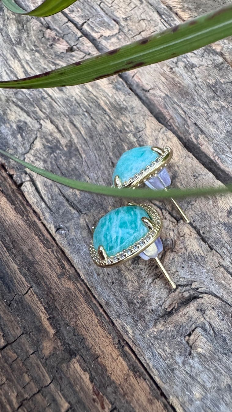 Orecchini pendenti & Orecchini a lobo: Wunderschöne vergoldete Ohrstecker AMAZONIT mit Zirkonia – Nuovo e nell'imballaggio originale da Rombach venduto da Ivreajewels 4