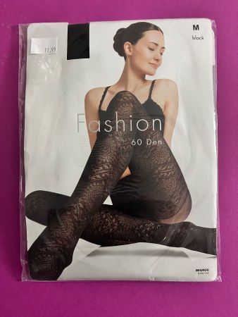 Strumpfhose Fashion Migros Grösse M, Schwarz mit Ornamenten