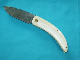 Damaststahl Hirten-Messer mit Knochngriff, Lederetui