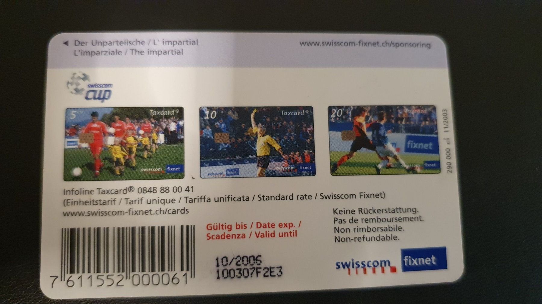 Telefon- & Taxkarten: taxcard 10.- "Der Unparteiische" – Gebraucht aus Arlesheim von Spielmax 1