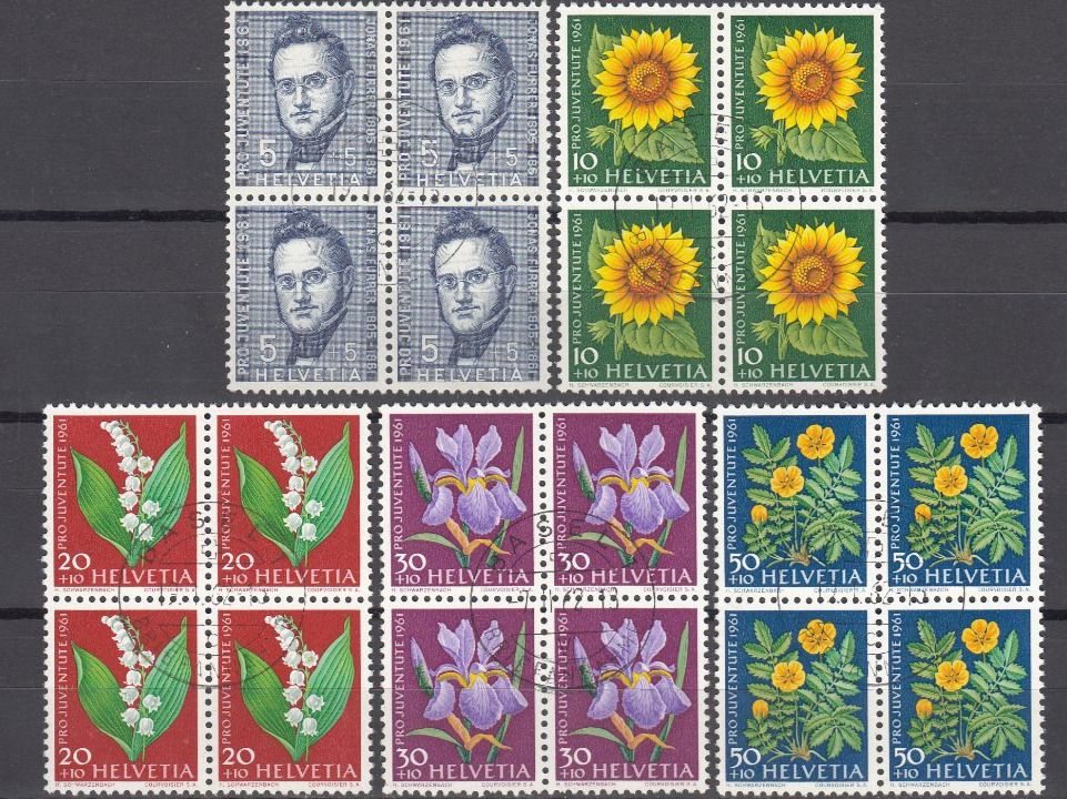 Alle Briefmarken: SBK J188 - J192 im 4er-Block mit ST Basel – Gebraucht aus Bürglen TG von StampGraf