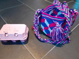 Handgemachte bunte Umhängetasche mit Quaste, Wayuu Tasche