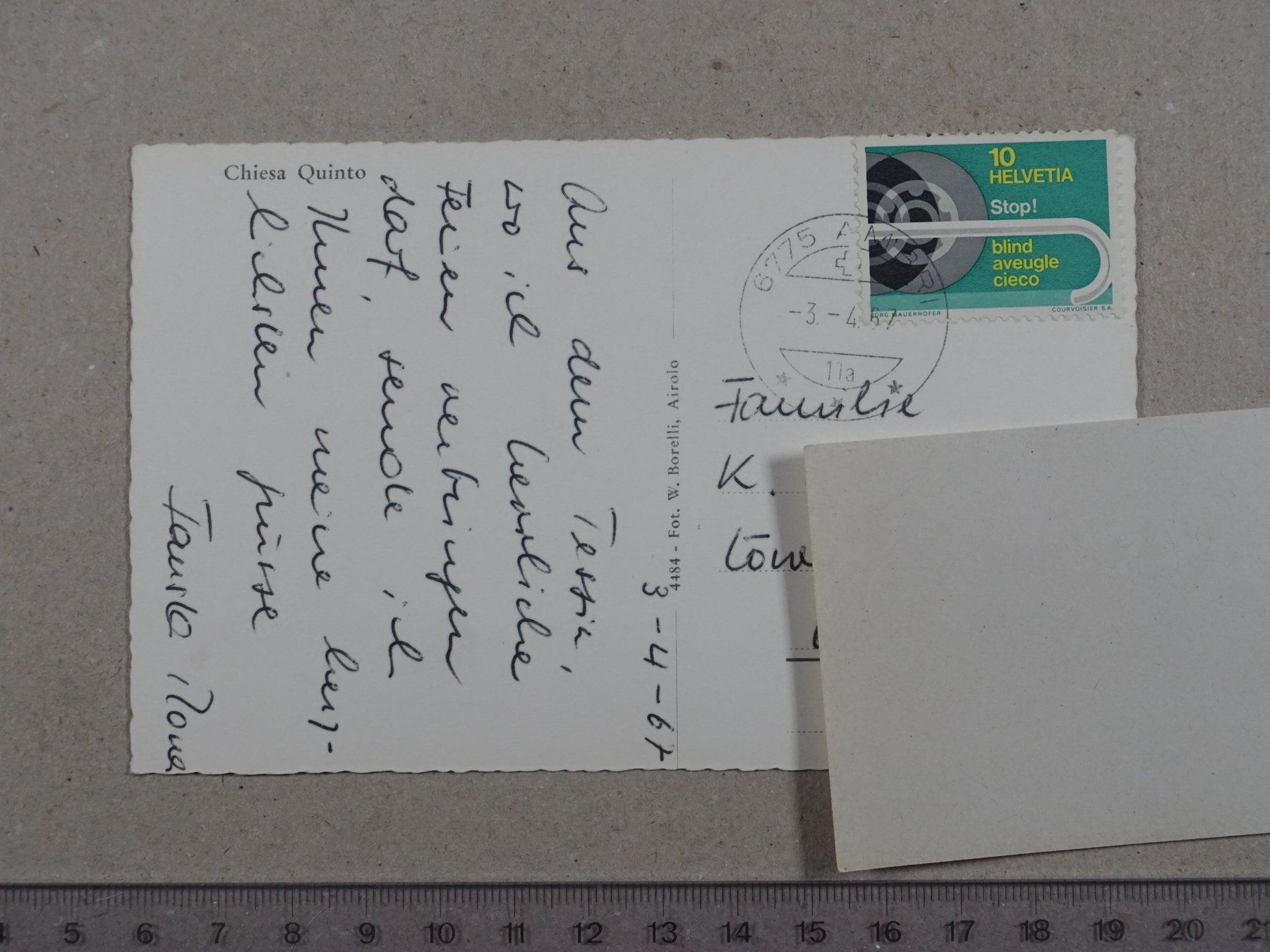 Cartoline postali: Chiesa Quinta, 1967, Poststempel AMBRI – Usato da Lenzburg venduto da fh1 1