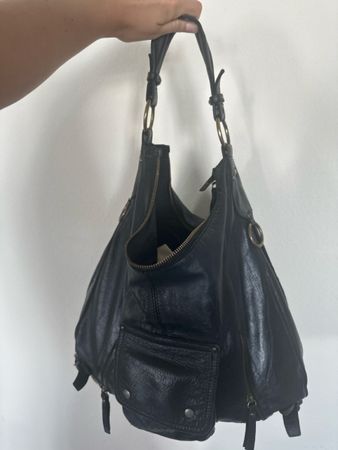 Damen Handtasche NAVYBOOT Echtleder Schwarz Italien