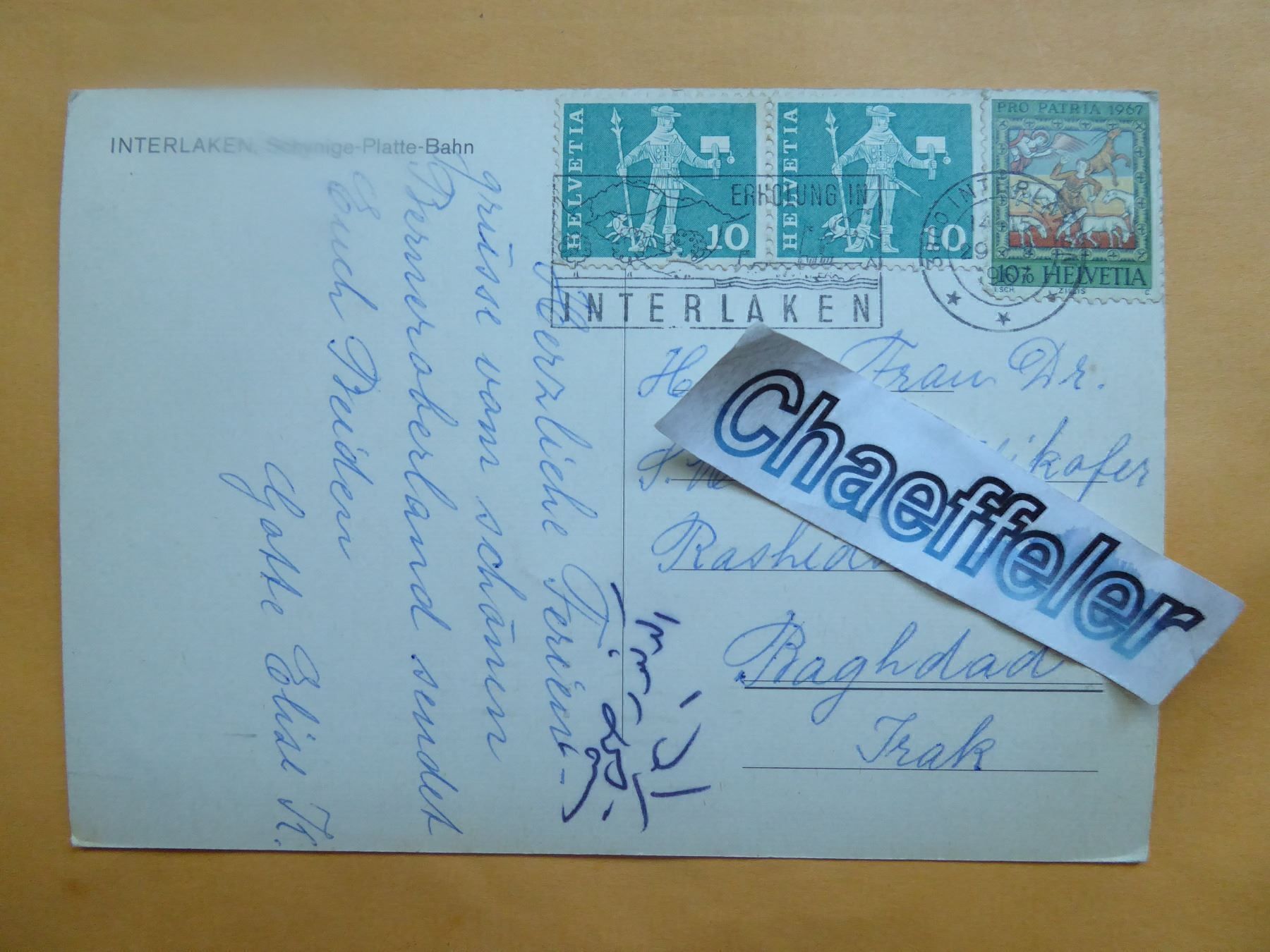 Cartoline postali: 1967 Interlaken, Schynige-Platte-Bahn – Usato da Zürich venduto da Chaeffeler 1