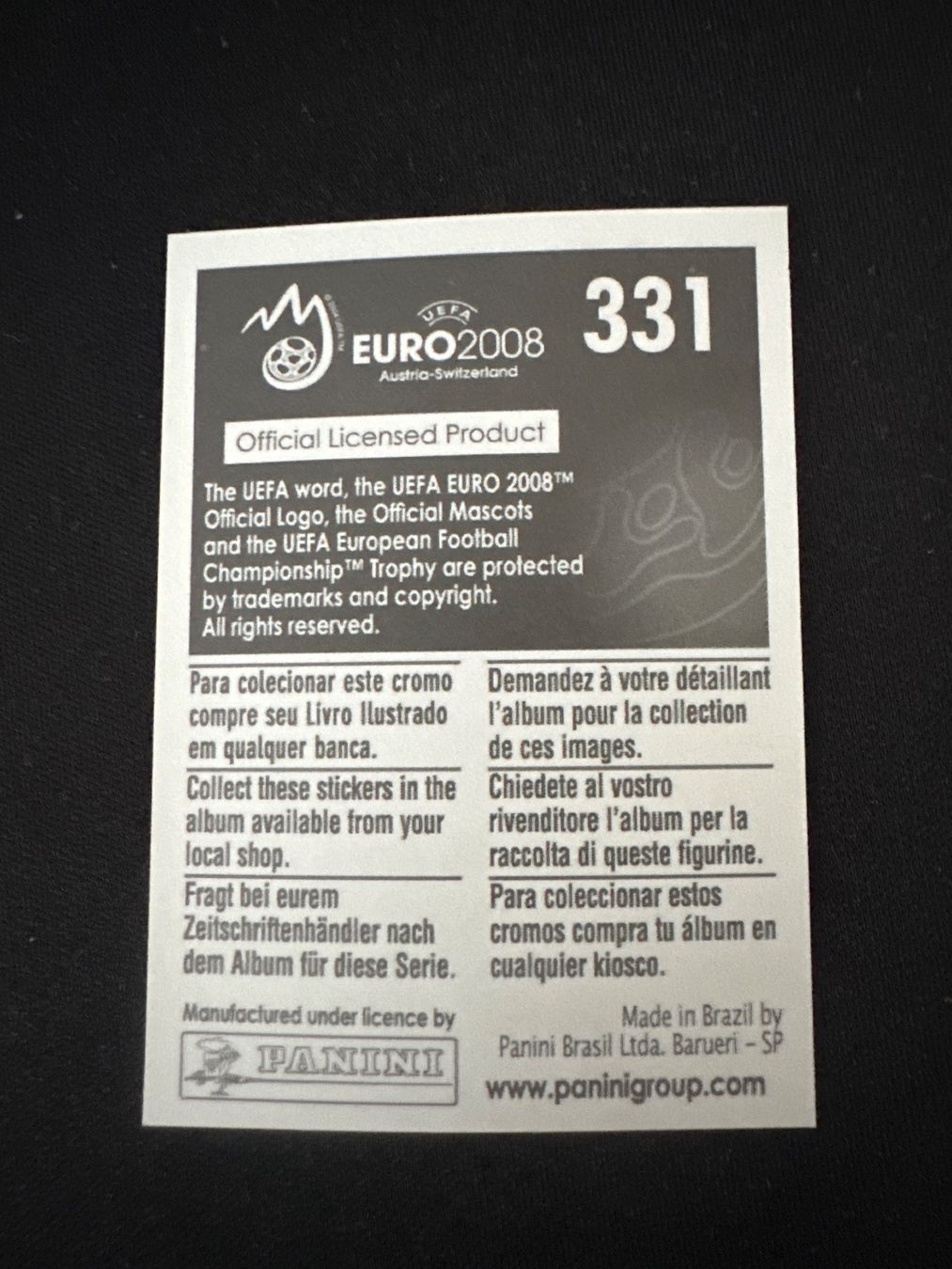 Panini Sammelbilder & Trading cards: Panini UEFA EM 2008 Sticker - Nr. 331 – Gebraucht aus Sulz AG von DealWerk 1
