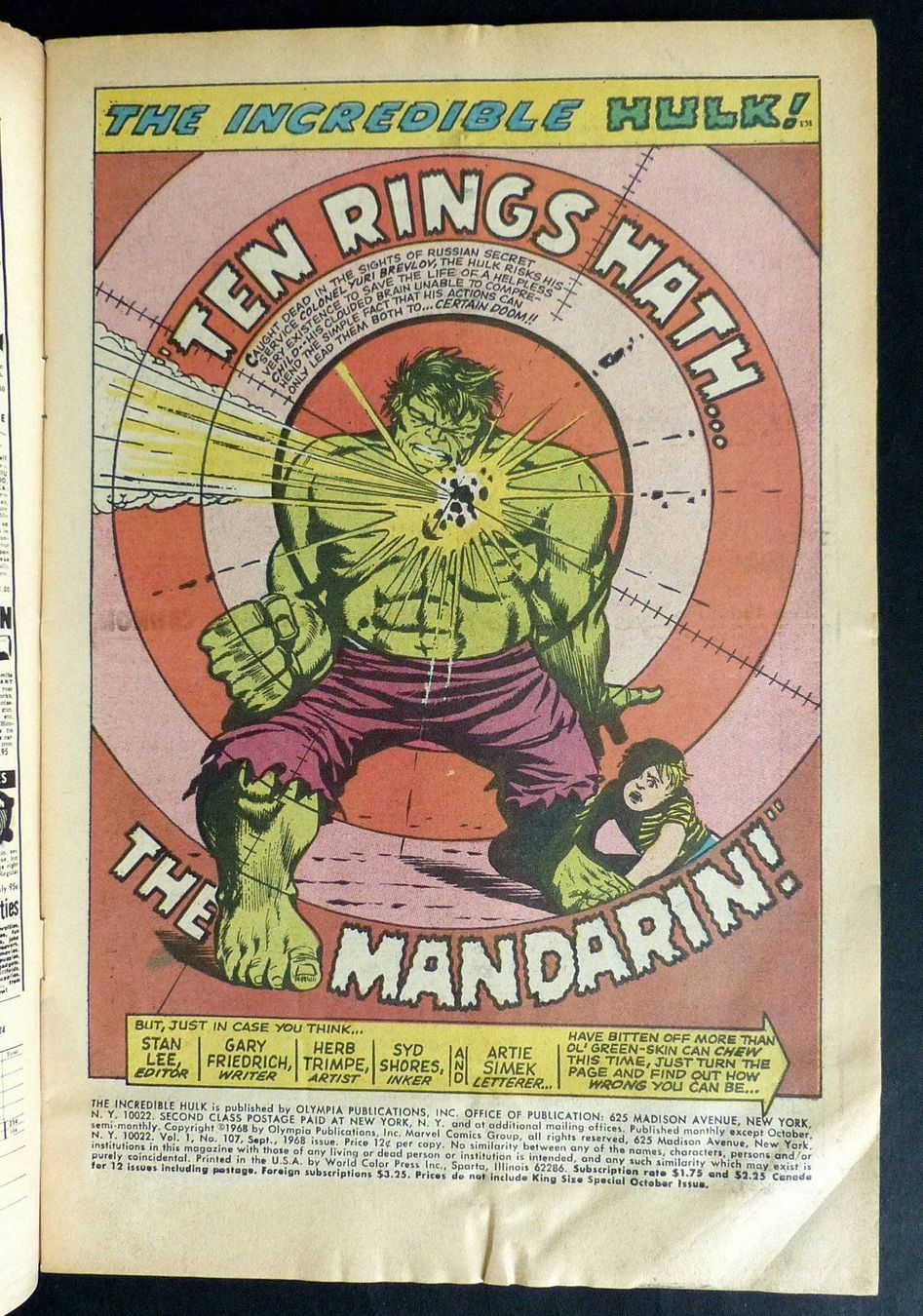 Fumetti: INCREDIBLE HULK #107 VS. MANDARIN MARVEL 1968 – Usato da Lugano venduto da YouWantUS 1
